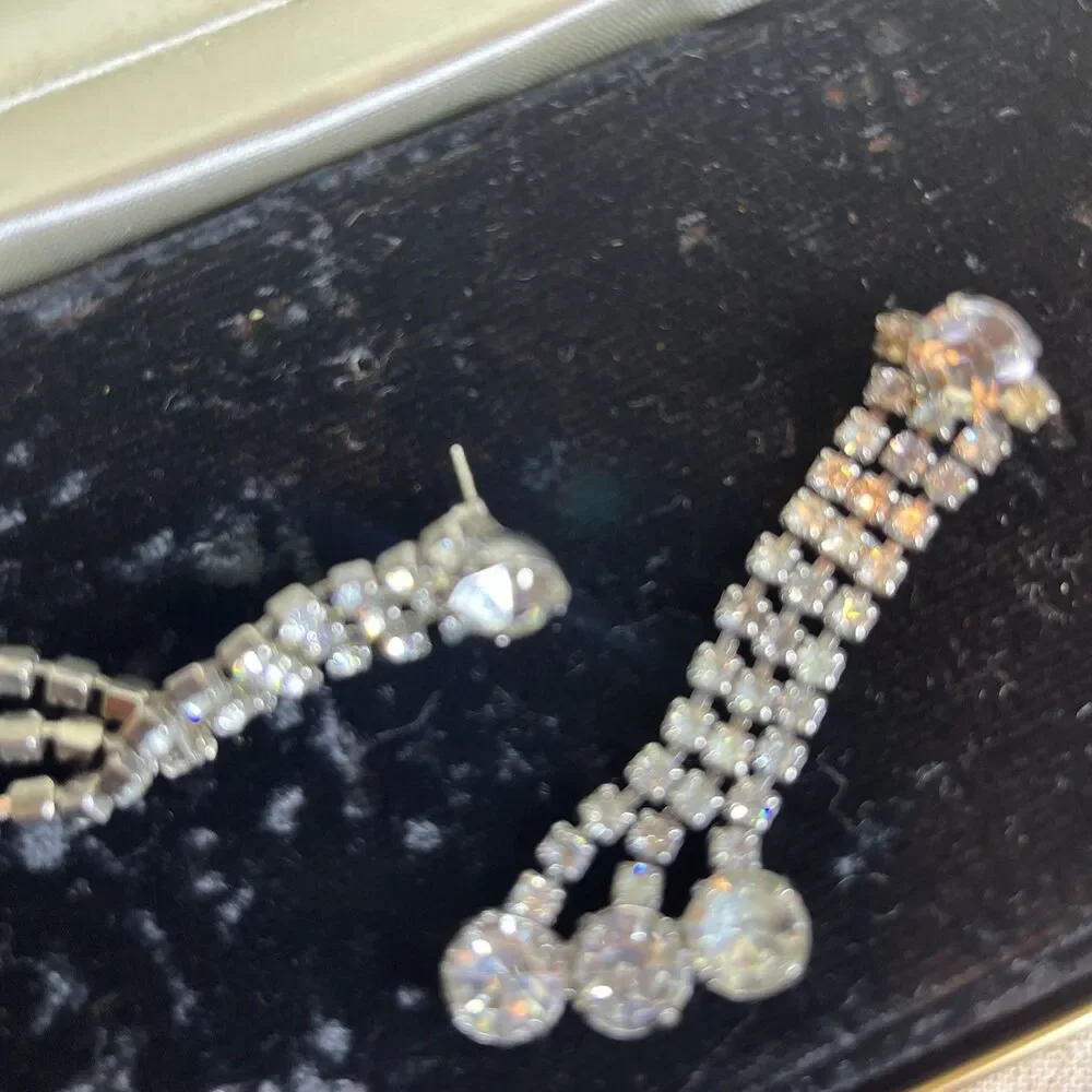 Pierced 3” Long Rhinestone Dangly Earrings